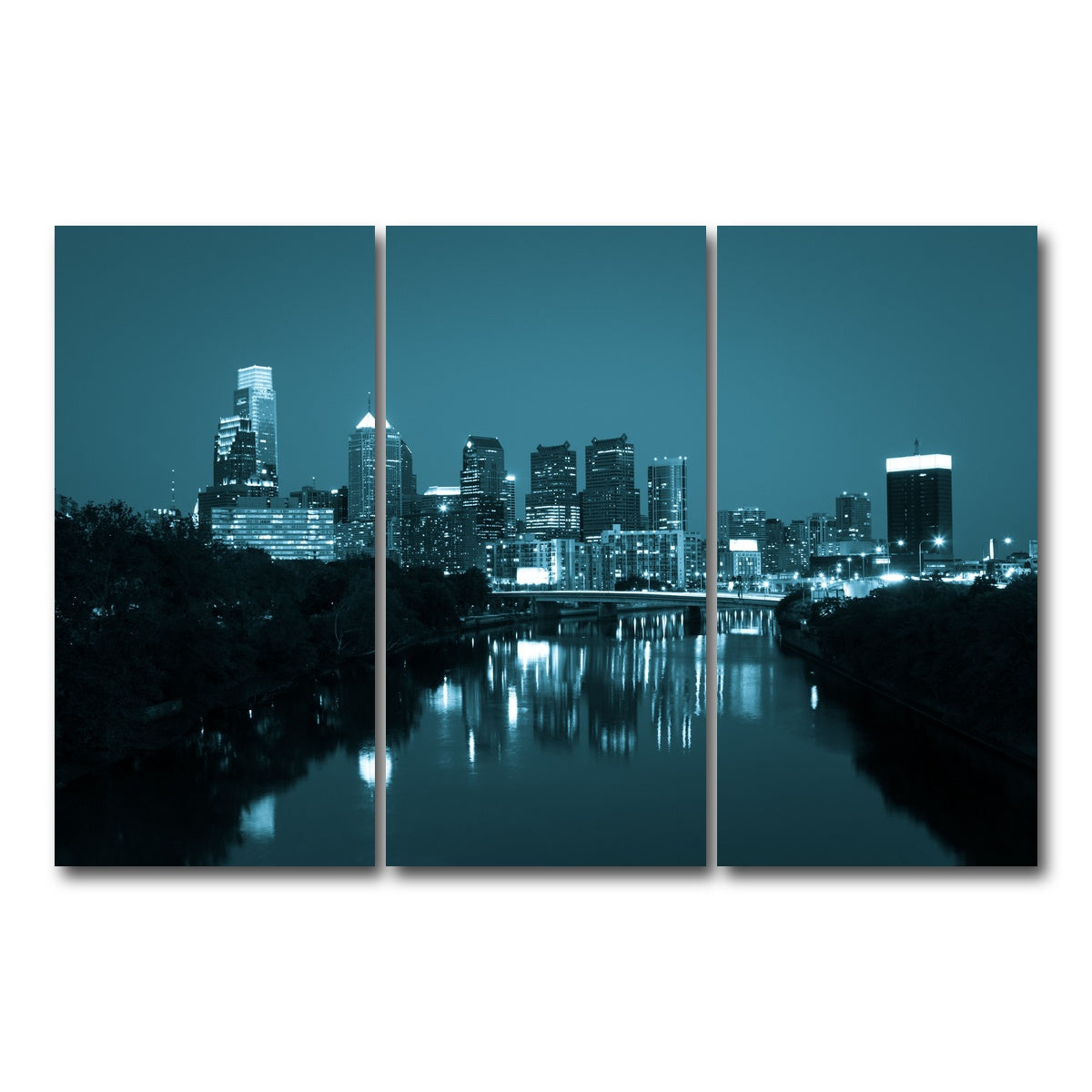 AUTO-MOCKUP WHITE | Night view Philadelphia | 3 Piece | Gallery Wrap Canvas | group=12x24
