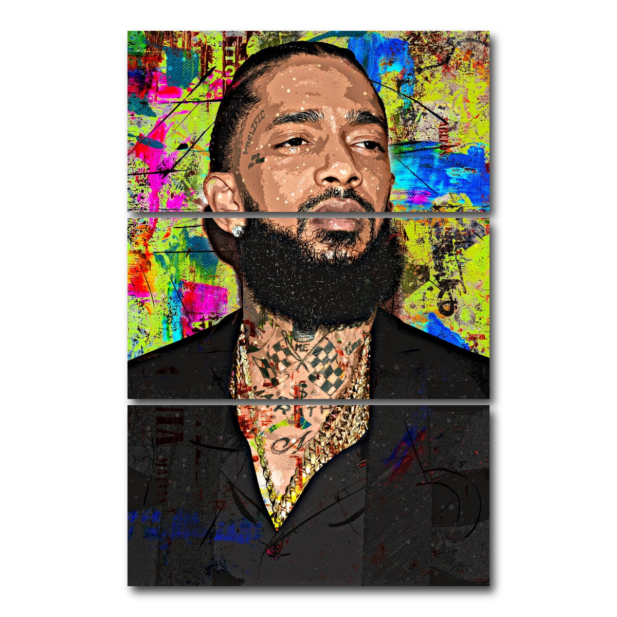 AUTO-MOCKUP WHITE | Nipsey Hussle | 3 Piece | Gallery Wrap Canvas | group=12x24_stacked
