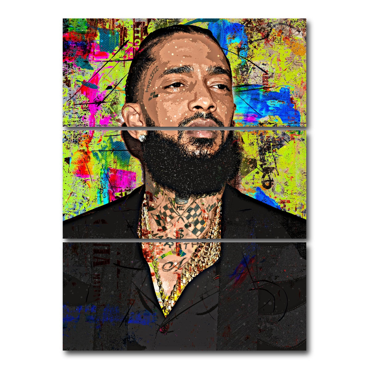 AUTO-MOCKUP WHITE | Nipsey Hussle | 3 Piece | Gallery Wrap Canvas | group=8x18_stacked