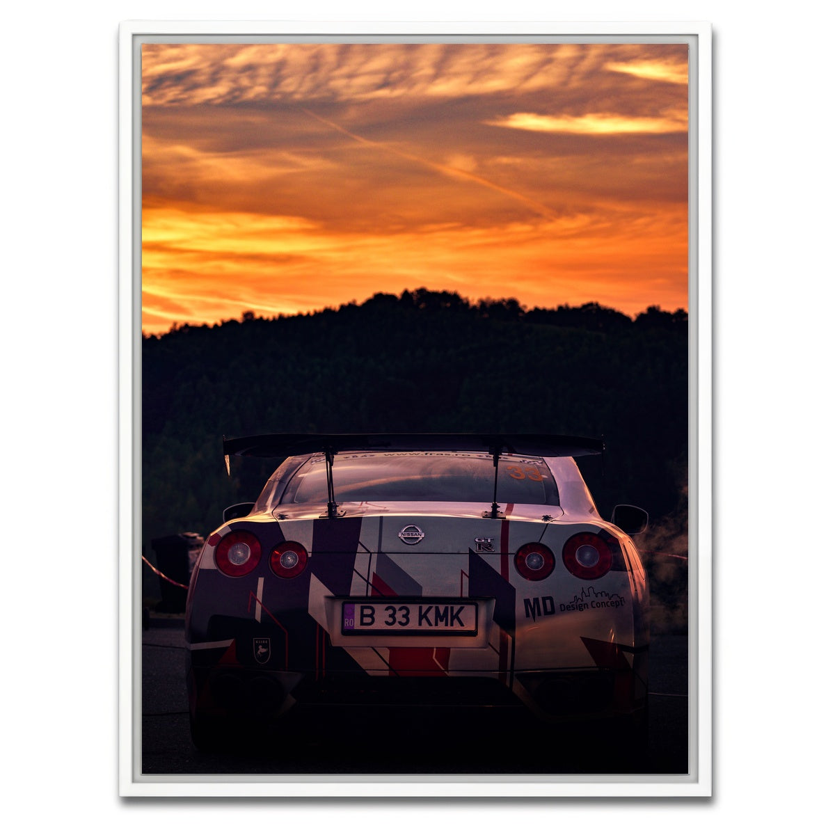 AUTO-MOCKUP WHITE | Nissan GTR Racing Sunset | 1 Piece | White Framed Canvas | group=3x4