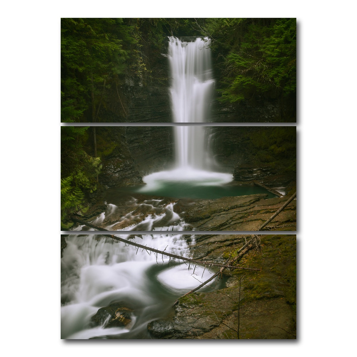 AUTO-MOCKUP WHITE | Northern BC Waterfall | 3 Piece | Gallery Wrap Canvas | group=8x18_stacked