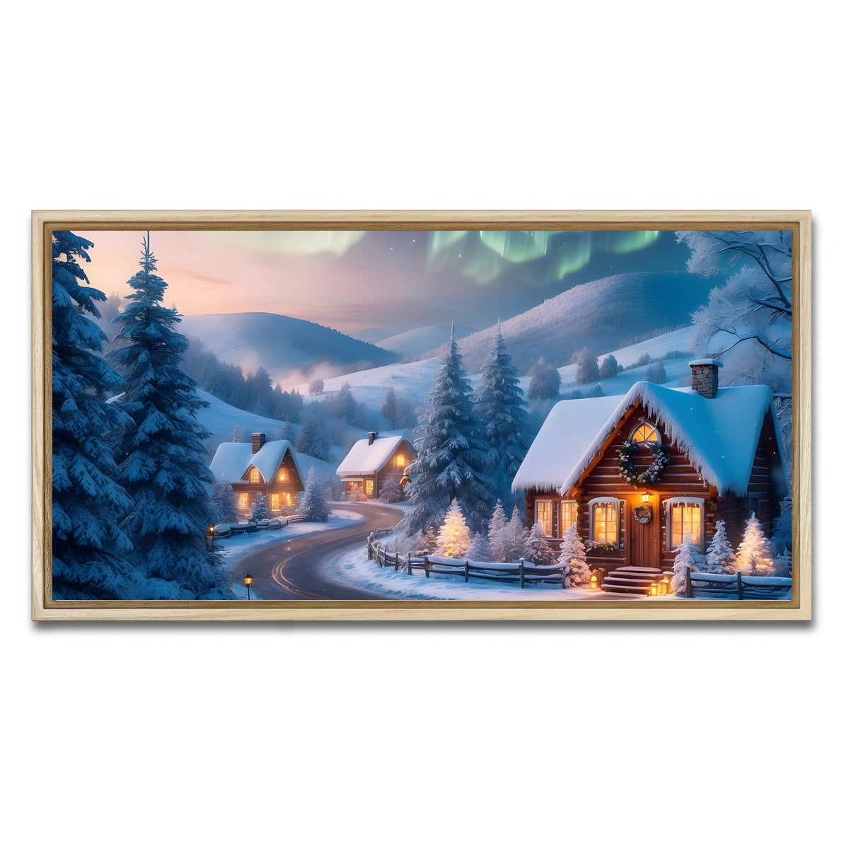 AUTO-MOCKUP WHITE | Northern Lights Painting | 1 Piece | Natural Framed Canvas | group=2x1