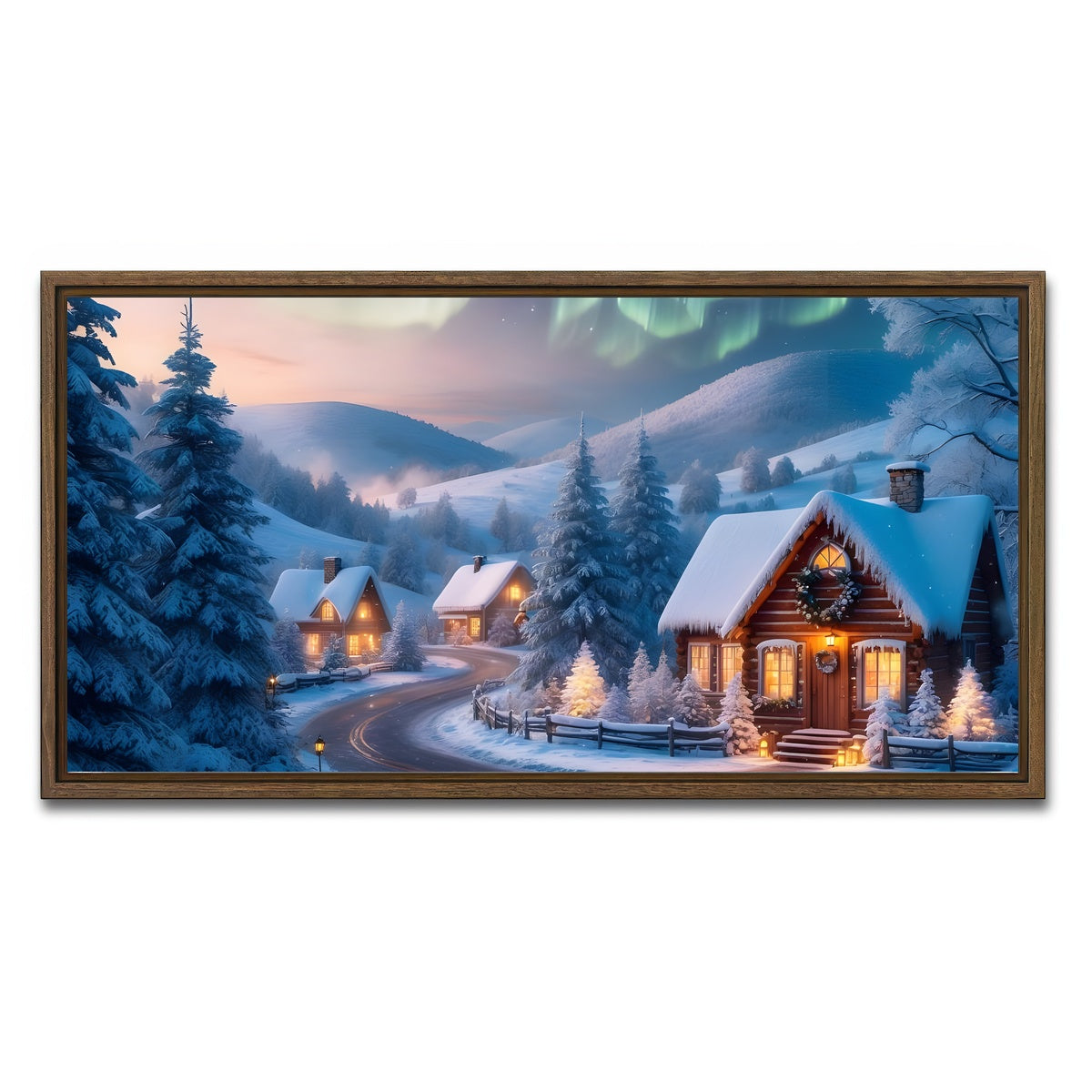 AUTO-MOCKUP WHITE | Northern Lights Painting | 1 Piece | Walnut Framed Canvas | group=2x1