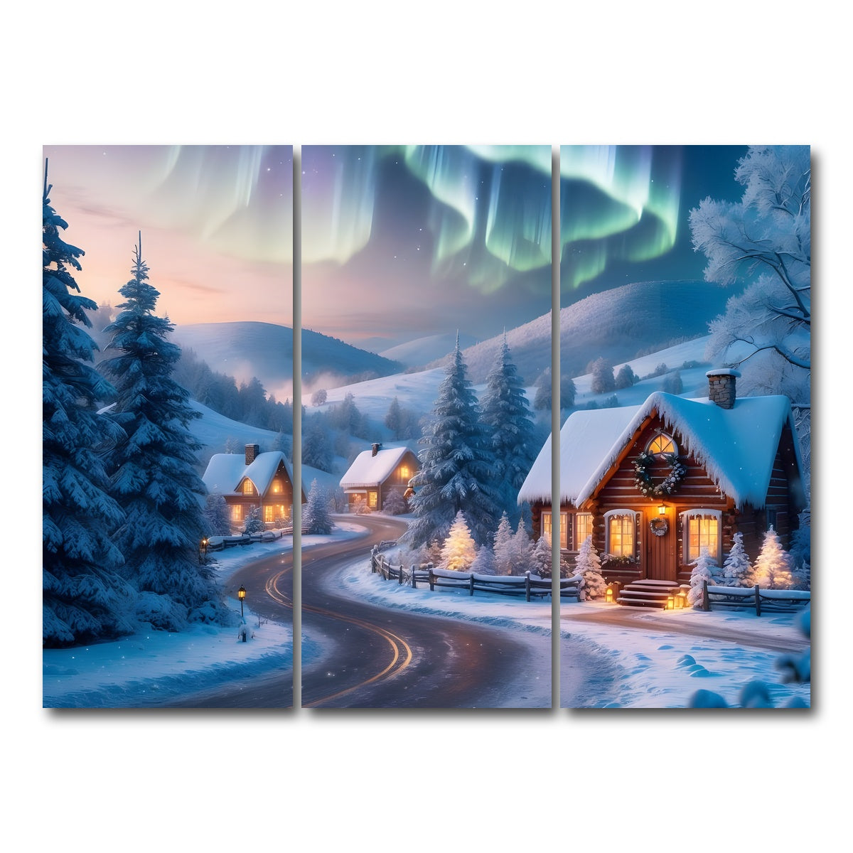 AUTO-MOCKUP WHITE | Northern Lights Painting | 3 Piece | Gallery Wrap Canvas | group=8x18
