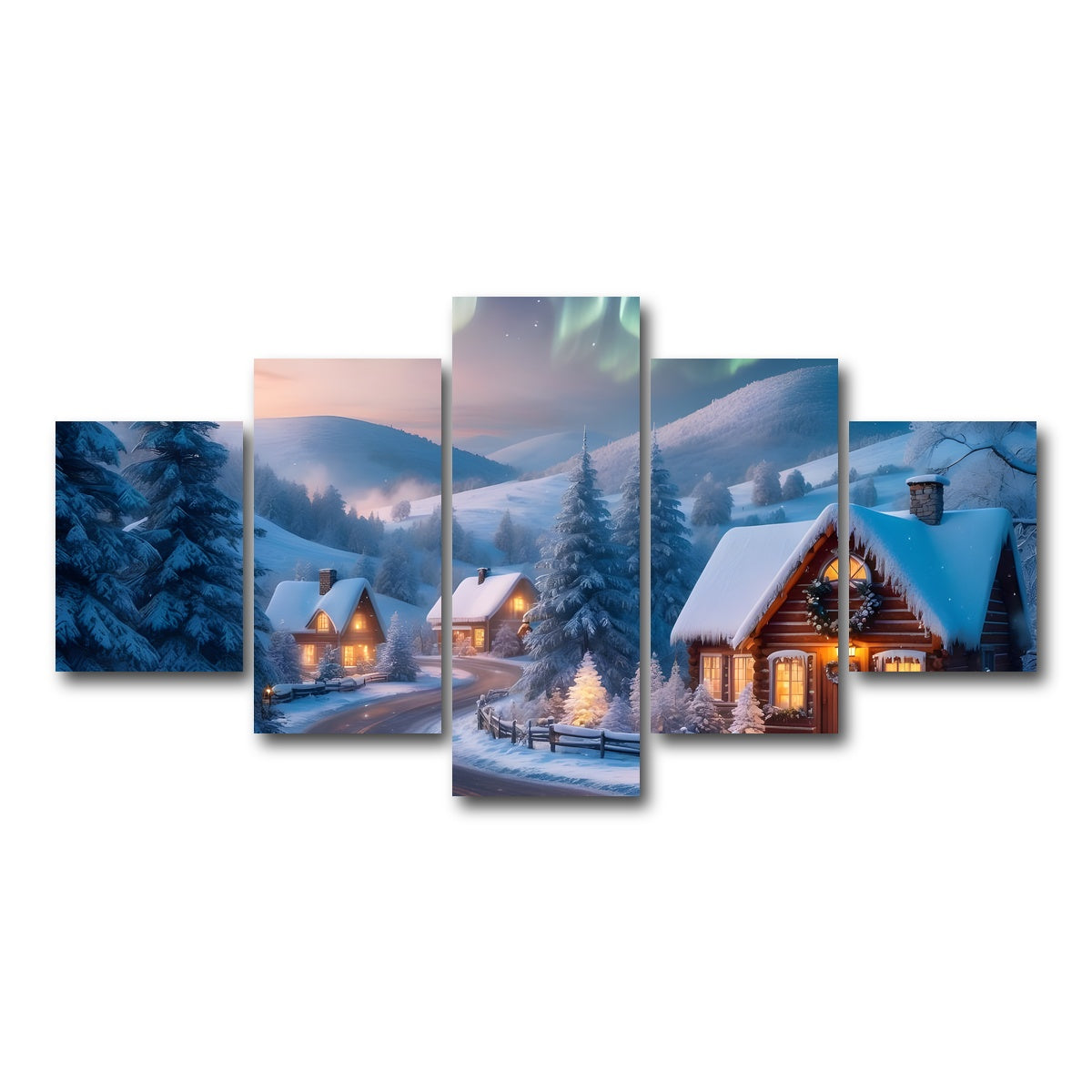 AUTO-MOCKUP WHITE | Northern Lights Painting | 5 Piece | Gallery Wrap Canvas | group=5_short