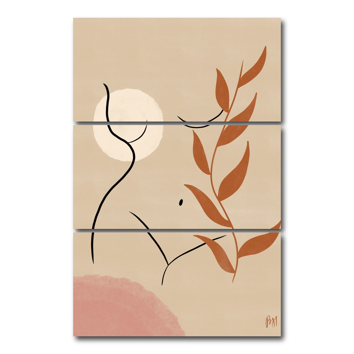 AUTO-MOCKUP WHITE | Nude Earthy Tones | 3 Piece | Gallery Wrap Canvas | group=12x24_stacked