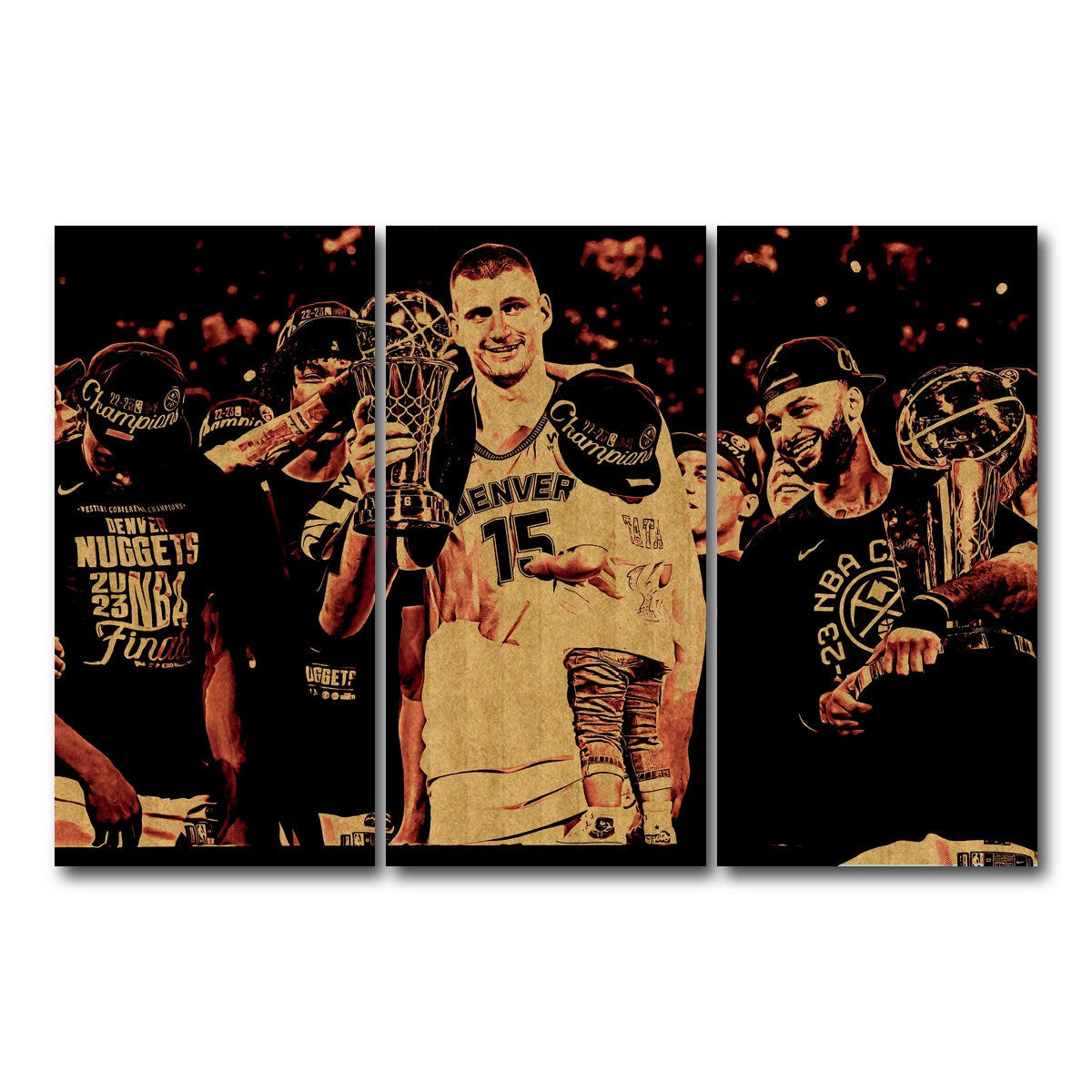 AUTO-MOCKUP WHITE | Nuggets Champions Gold | 3 Piece | Gallery Wrap Canvas | group=12x24