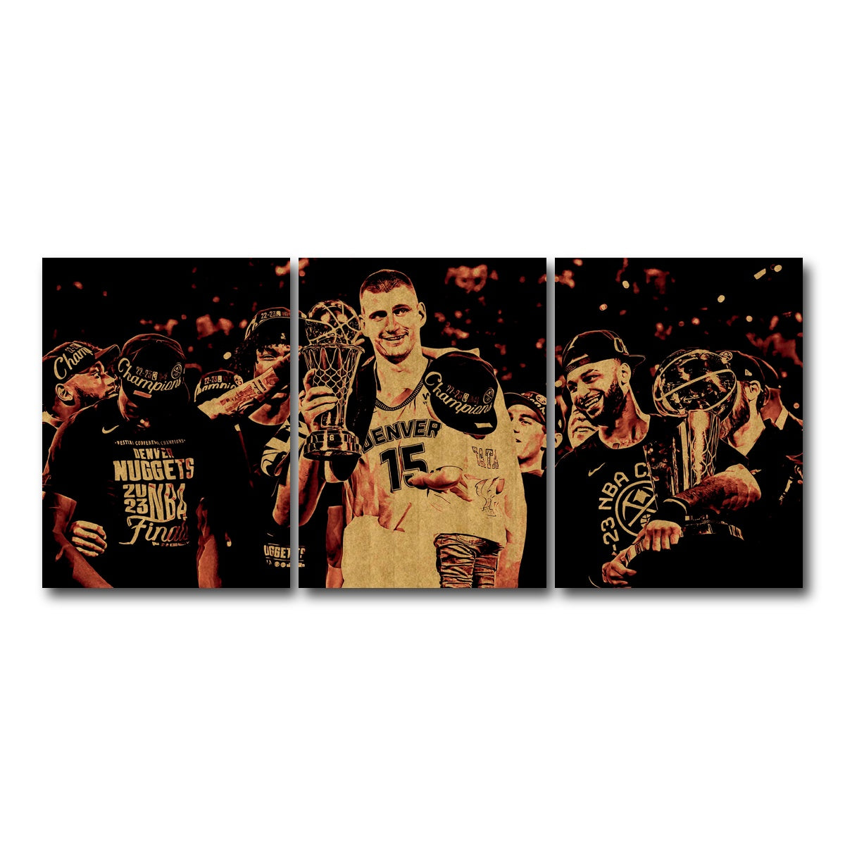 AUTO-MOCKUP WHITE | Nuggets Champions Gold | 3 Piece | Gallery Wrap Canvas | group=18x24