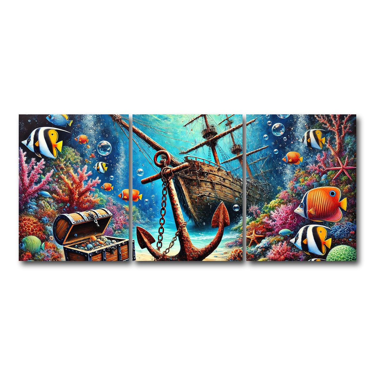 AUTO-MOCKUP WHITE | Ocean Treasures | 3 Piece | Gallery Wrap Canvas | group=18x24