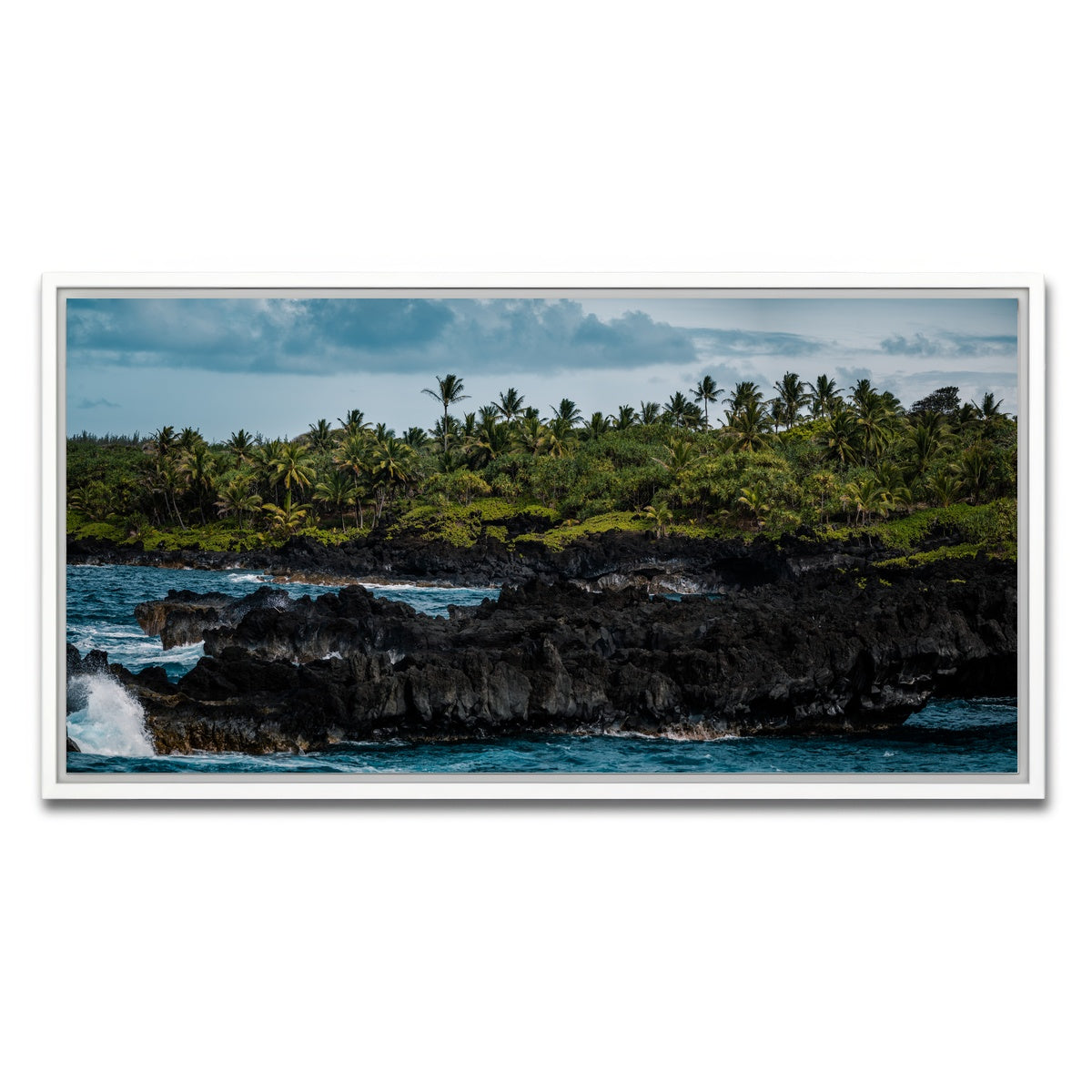 AUTO-MOCKUP WHITE | Ocean and Lava Rock | 1 Piece | White Framed Canvas | group=2x1