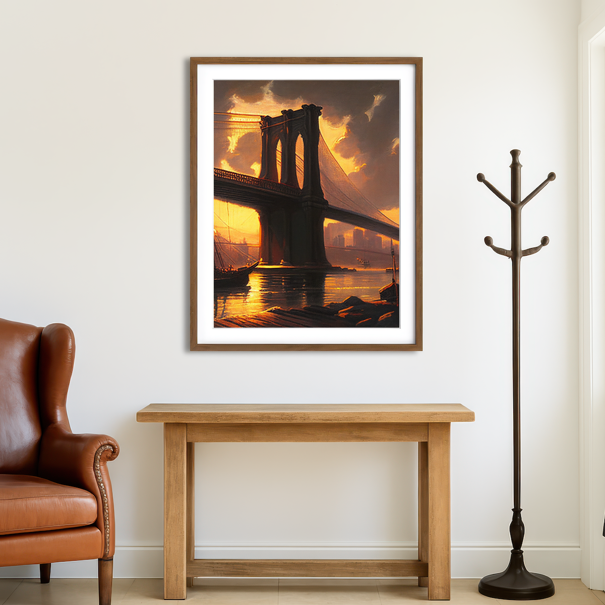 AUTO-MOCKUP ROOM | Old Brooklyn Bridge at Dusk Wall Art
