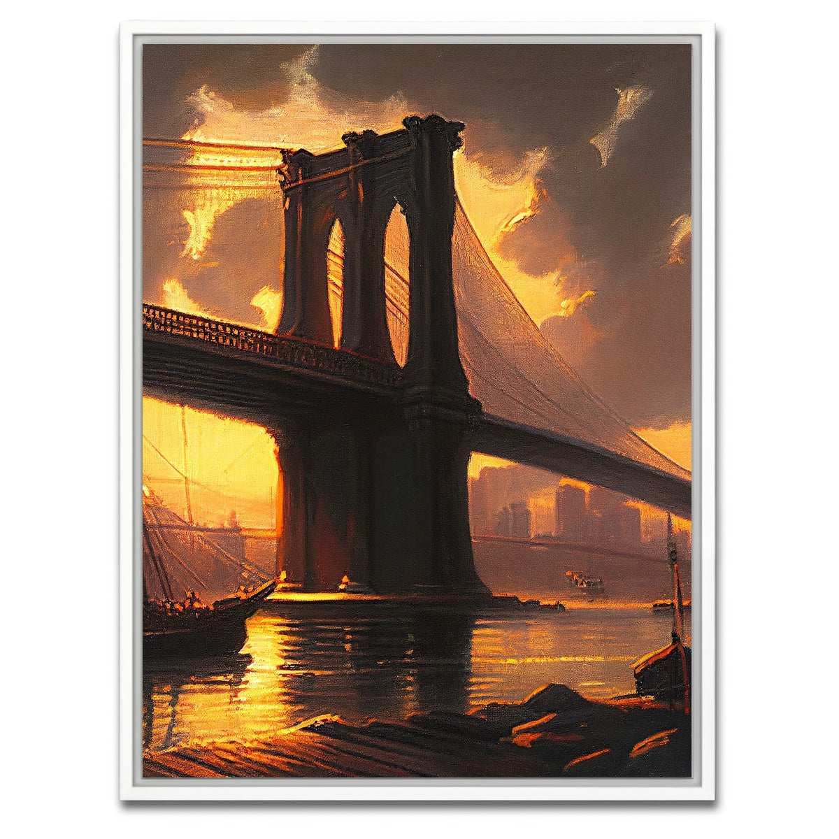 AUTO-MOCKUP WHITE | Old Brooklyn Bridge at Dusk | 1 Piece | White Framed Canvas | group=3x4