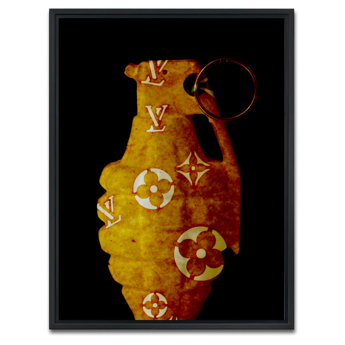 AUTO-MOCKUP WHITE | Old Gold LV Grenade | 1 Piece | Black Framed Canvas | group=3x4