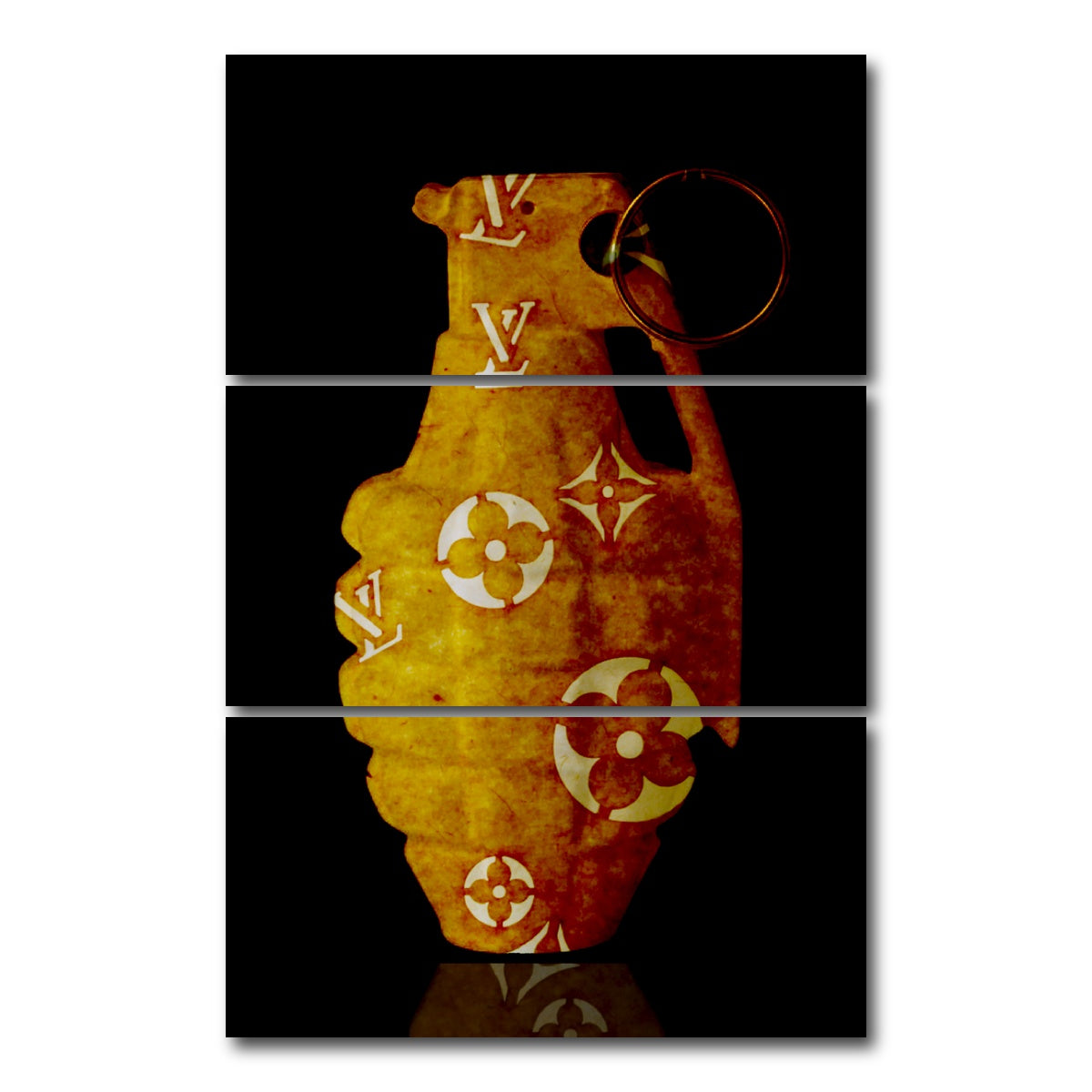 AUTO-MOCKUP WHITE | Old Gold LV Grenade | 3 Piece | Gallery Wrap Canvas | group=12x24_stacked
