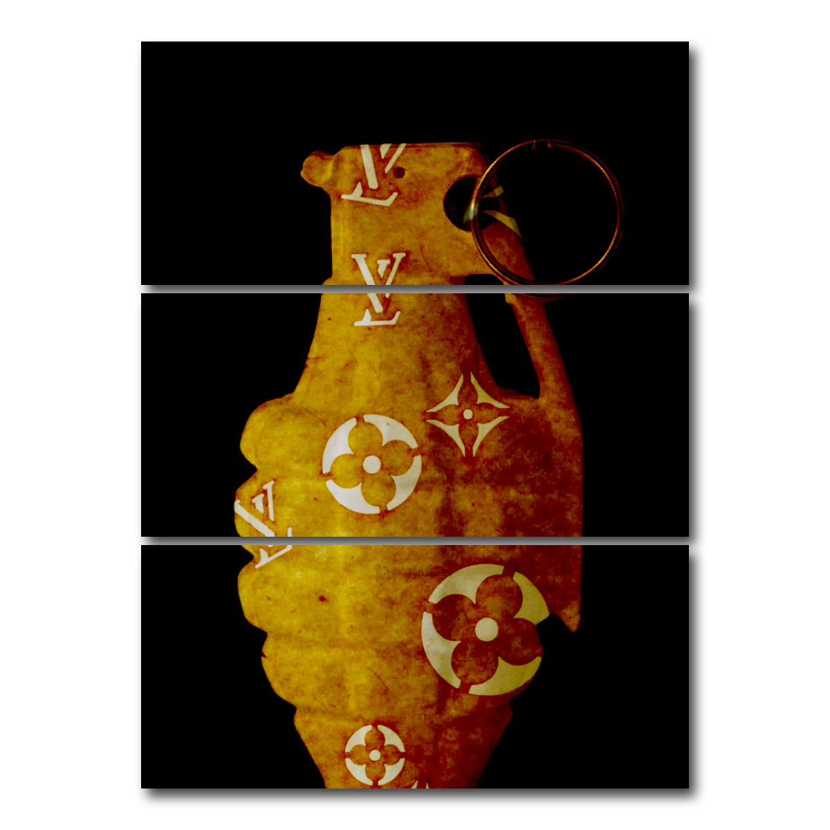 AUTO-MOCKUP WHITE | Old Gold LV Grenade | 3 Piece | Gallery Wrap Canvas | group=8x18_stacked