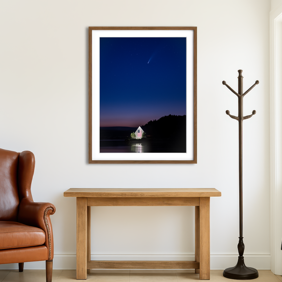 AUTO-MOCKUP ROOM | Old Stone Church and Neowise Wall Art