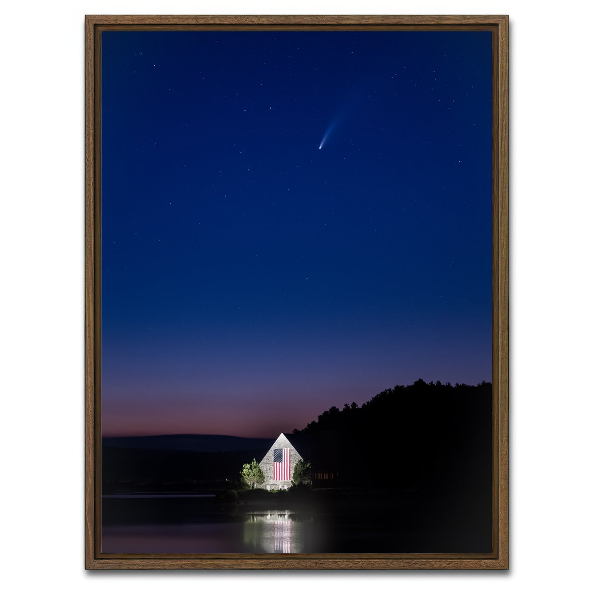 AUTO-MOCKUP WHITE | Old Stone Church and Neowise | 1 Piece | Walnut Framed Canvas | group=3x4