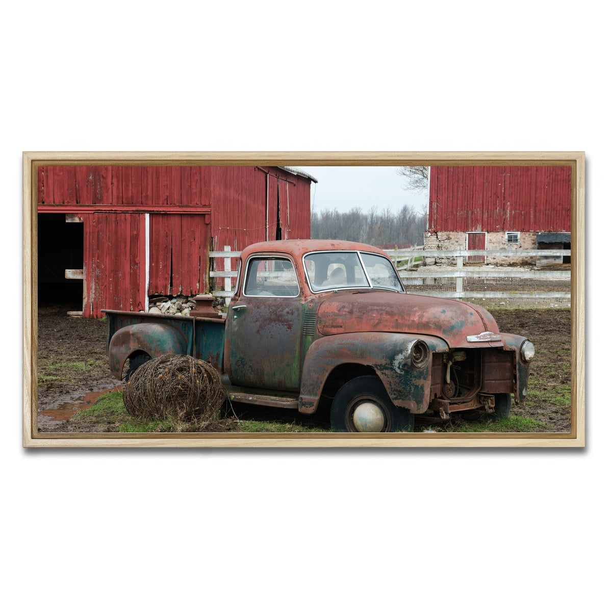 AUTO-MOCKUP WHITE | Old Wisconsin Dairy Farm Truck | 1 Piece | Natural Framed Canvas | group=2x1