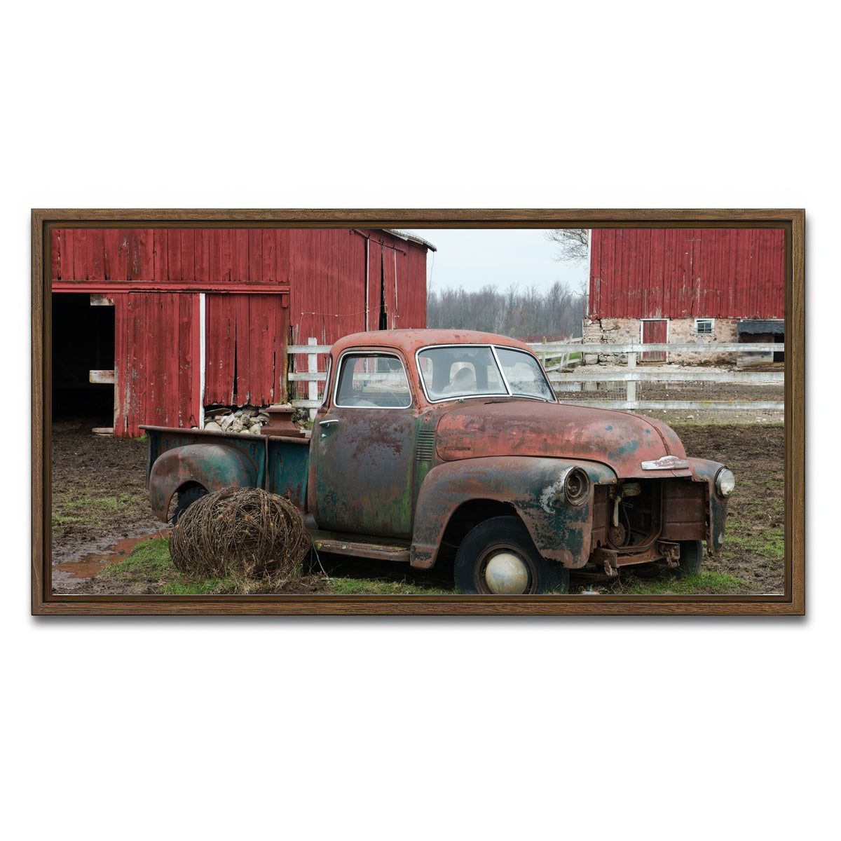 AUTO-MOCKUP WHITE | Old Wisconsin Dairy Farm Truck | 1 Piece | Walnut Framed Canvas | group=2x1