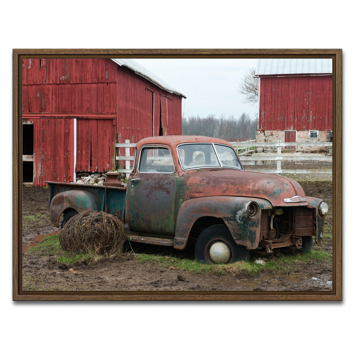 AUTO-MOCKUP WHITE | Old Wisconsin Dairy Farm Truck | 1 Piece | Walnut Framed Canvas | group=4x3