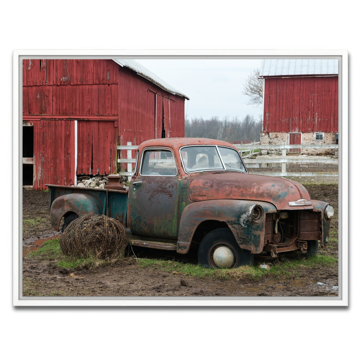 AUTO-MOCKUP WHITE | Old Wisconsin Dairy Farm Truck | 1 Piece | White Framed Canvas | group=4x3