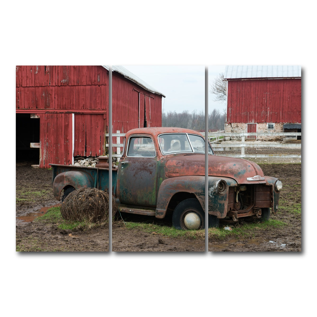 AUTO-MOCKUP WHITE | Old Wisconsin Dairy Farm Truck | 3 Piece | Gallery Wrap Canvas | group=12x24