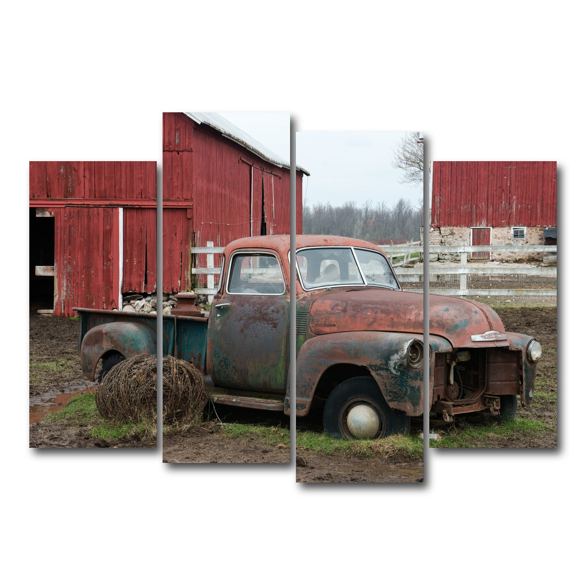 AUTO-MOCKUP WHITE | Old Wisconsin Dairy Farm Truck | 4 Piece | Gallery Wrap Canvas | group=4_normal
