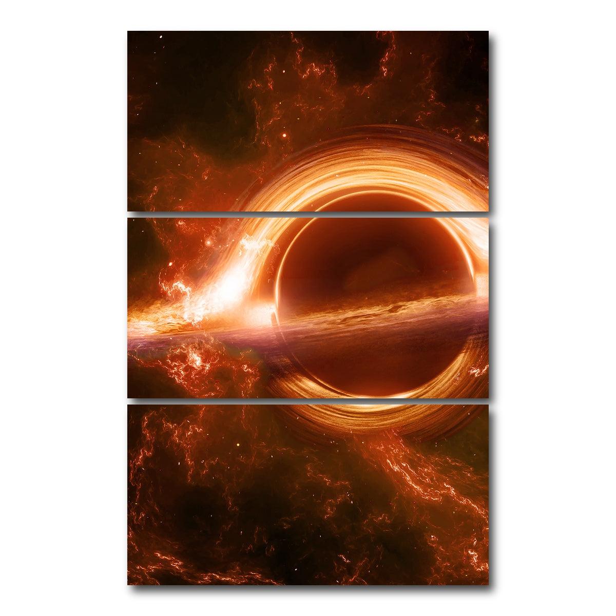 AUTO-MOCKUP WHITE | Orange Black Hole | 3 Piece | Gallery Wrap Canvas | group=12x24_stacked