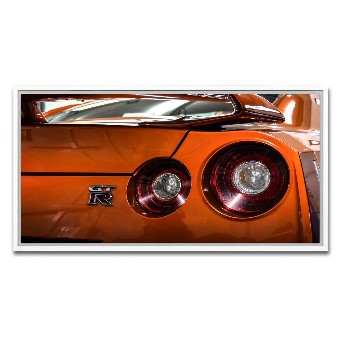 AUTO-MOCKUP WHITE | Orange Nissan GTR 3 | 1 Piece | White Framed Canvas | group=2x1