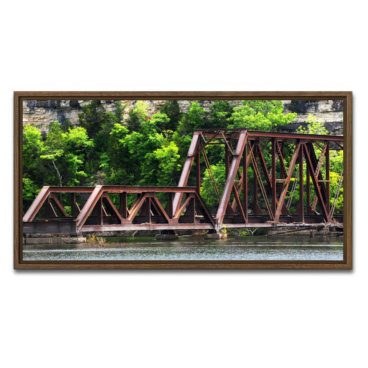 AUTO-MOCKUP WHITE | Ozarks Railway Bridge | 1 Piece | Walnut Framed Canvas | group=2x1
