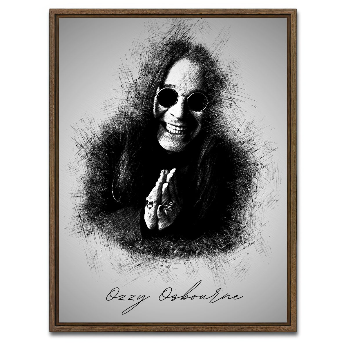 AUTO-MOCKUP WHITE | Ozzy Osbourne Sketch | 1 Piece | Walnut Framed Canvas | group=3x4