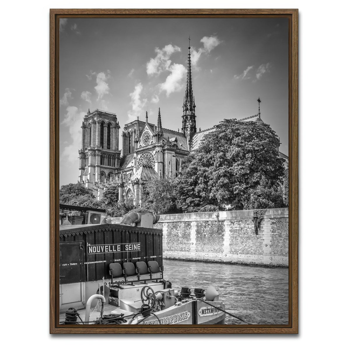AUTO-MOCKUP WHITE | PARIS Cathedral Notre Dame & Seine Riverside | 1 Piece | Walnut Framed Canvas | group=3x4
