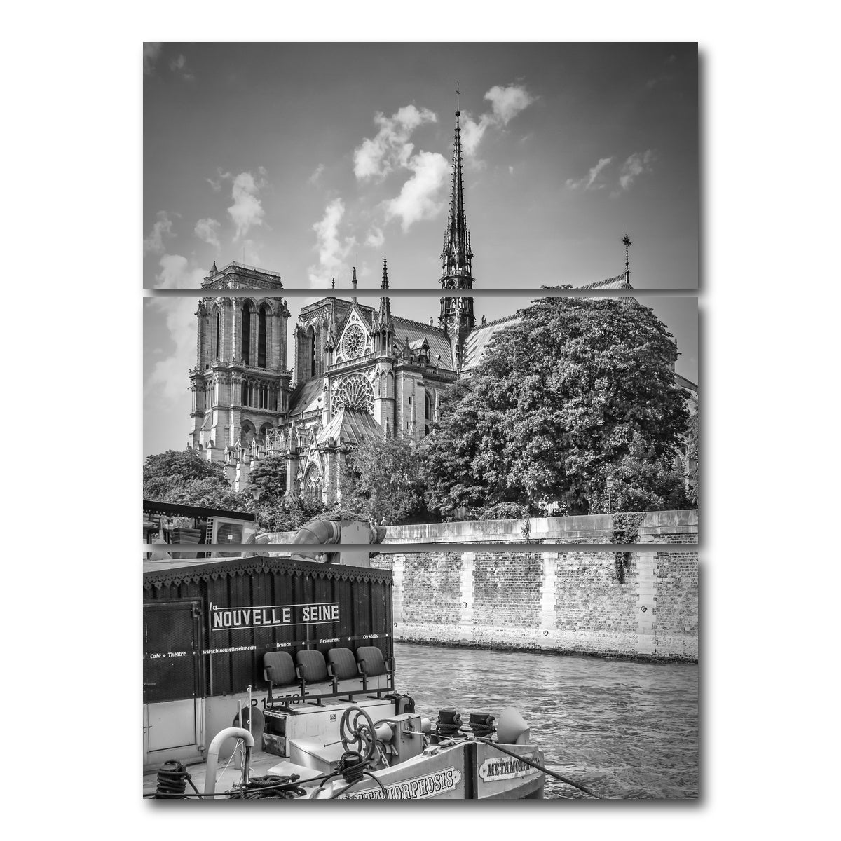 AUTO-MOCKUP WHITE | PARIS Cathedral Notre Dame & Seine Riverside | 3 Piece | Gallery Wrap Canvas | group=8x18_stacked