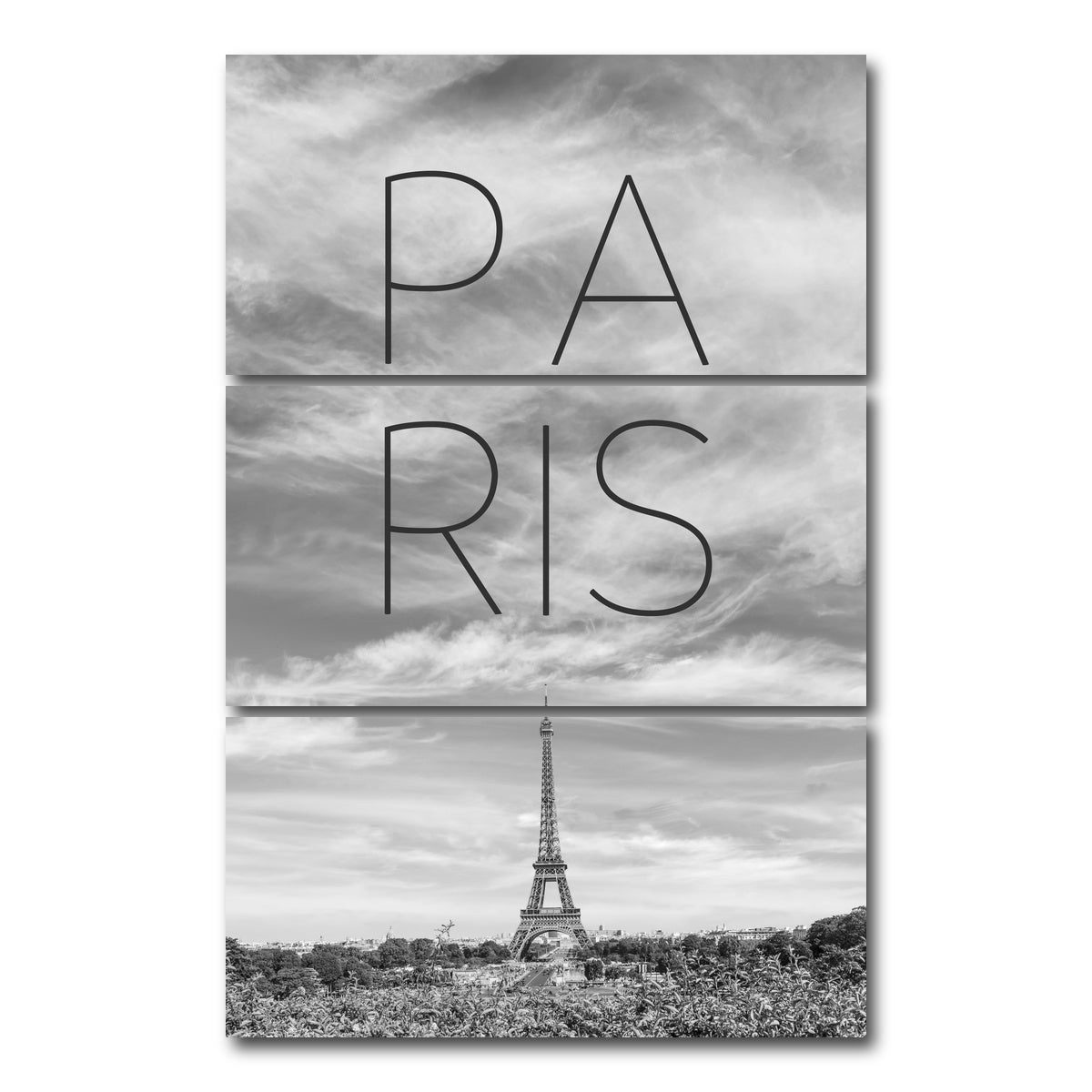 AUTO-MOCKUP WHITE | PARIS Eiffel Tower Text | 3 Piece | Gallery Wrap Canvas | group=12x24_stacked