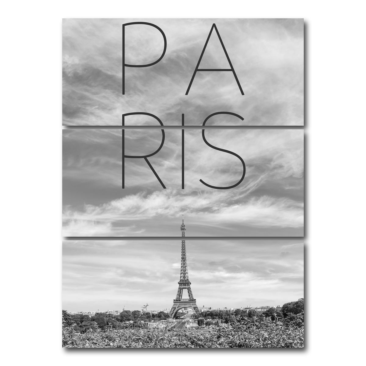 AUTO-MOCKUP WHITE | PARIS Eiffel Tower Text | 3 Piece | Gallery Wrap Canvas | group=8x18_stacked