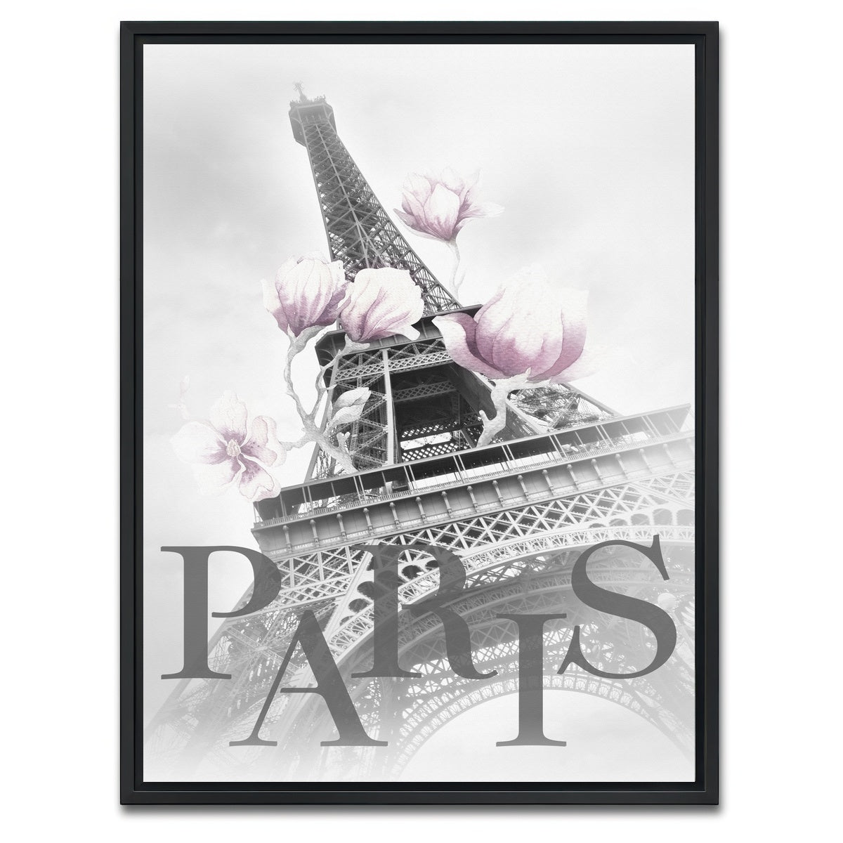 AUTO-MOCKUP WHITE | PARIS Magnolia Eiffel Tower | 1 Piece | Black Framed Canvas | group=3x4