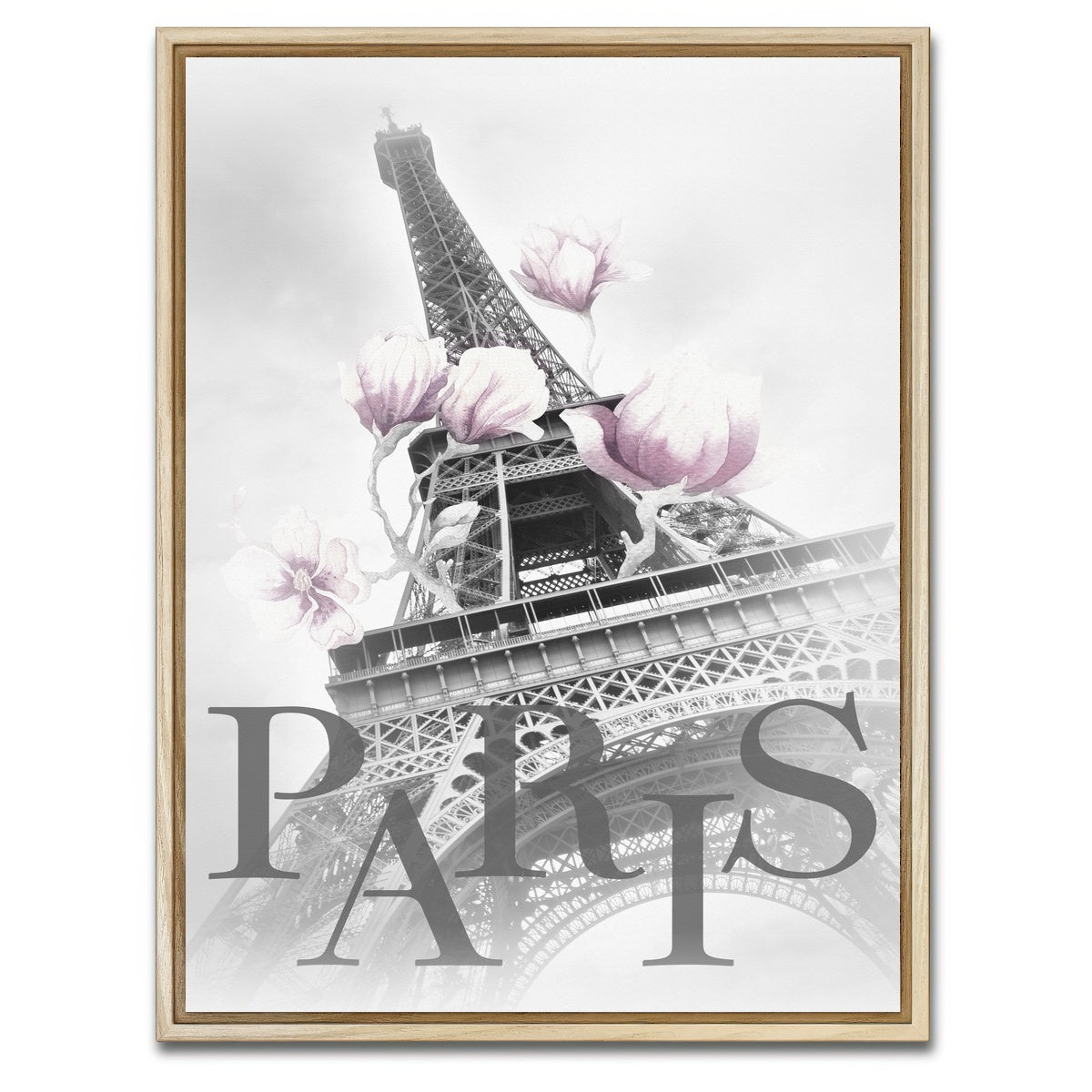 AUTO-MOCKUP WHITE | PARIS Magnolia Eiffel Tower | 1 Piece | Natural Framed Canvas | group=3x4