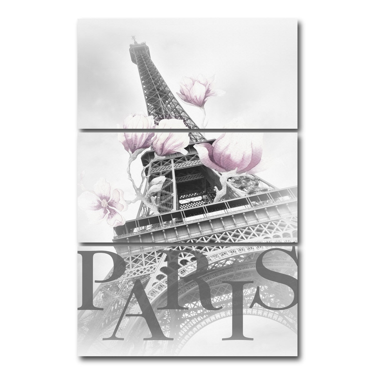 AUTO-MOCKUP WHITE | PARIS Magnolia Eiffel Tower | 3 Piece | Gallery Wrap Canvas | group=12x24_stacked