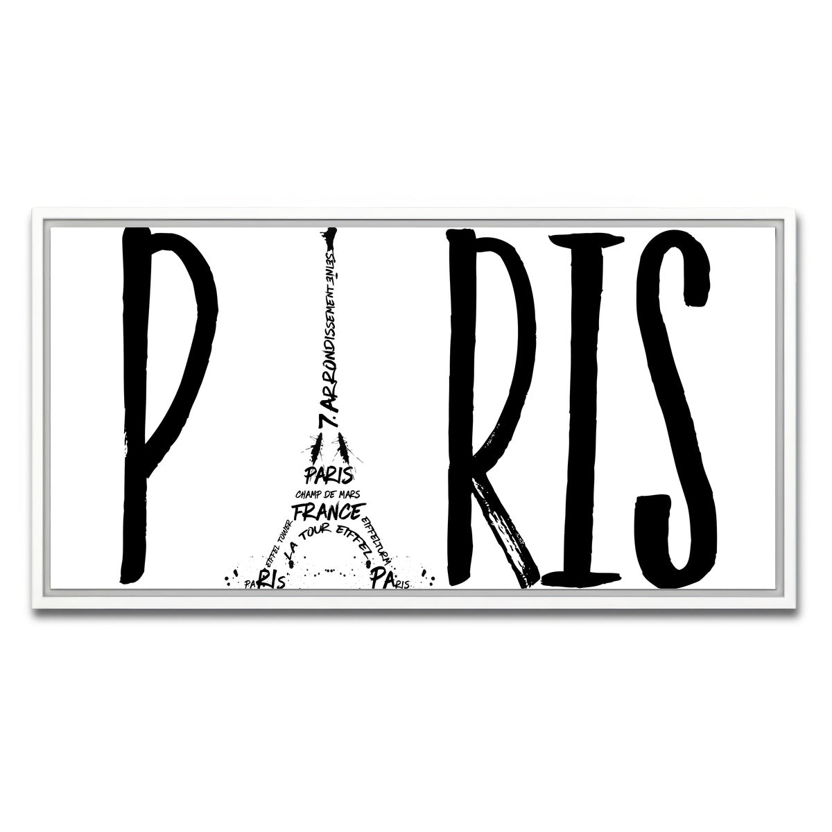 AUTO-MOCKUP WHITE | PARIS Typography | 1 Piece | White Framed Canvas | group=2x1
