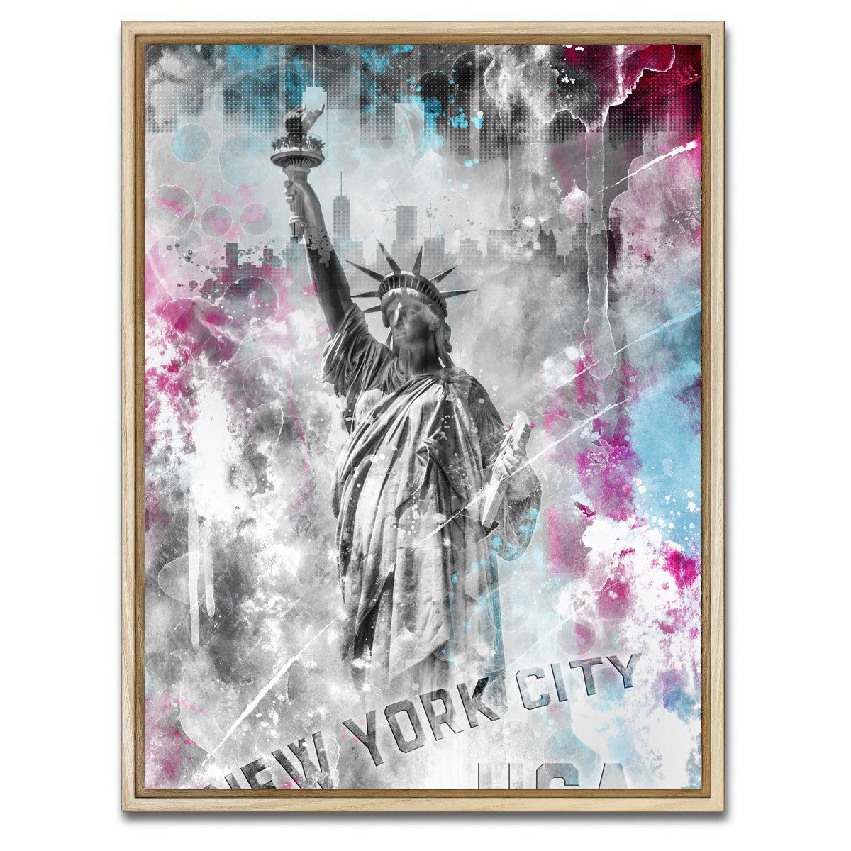 AUTO-MOCKUP WHITE | POP ART Statue of Liberty | 1 Piece | Natural Framed Canvas | group=3x4