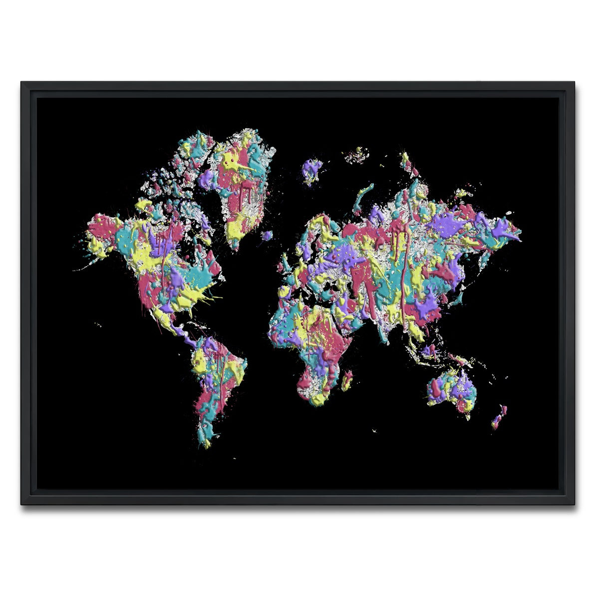 AUTO-MOCKUP WHITE | POP ART World Map - Black | 1 Piece | Black Framed Canvas | group=4x3