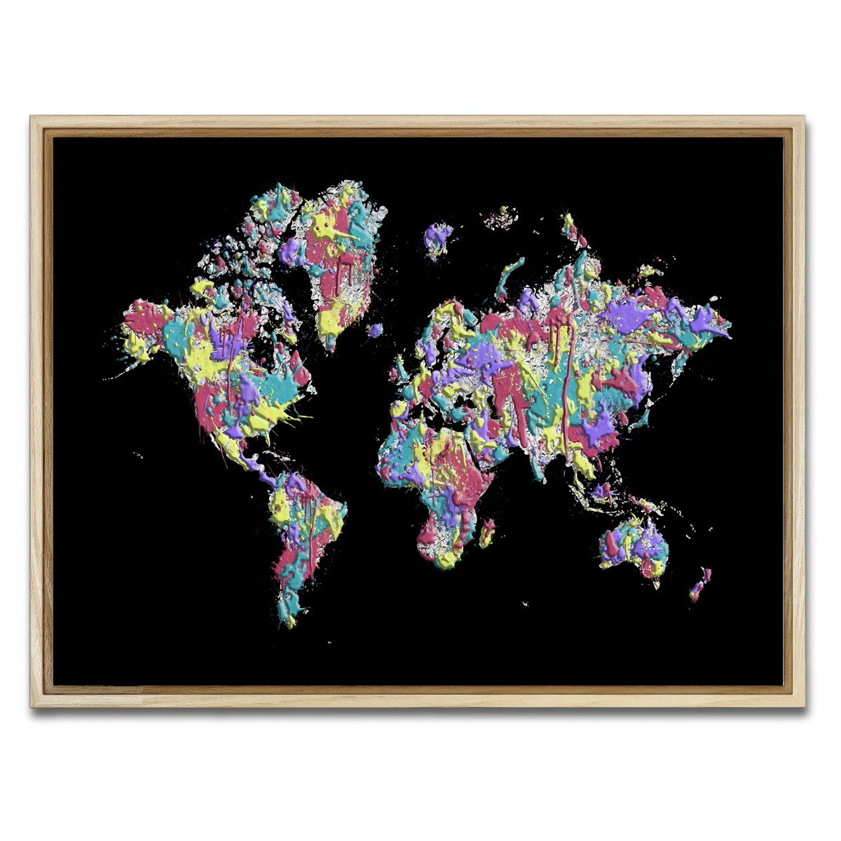 AUTO-MOCKUP WHITE | POP ART World Map - Black | 1 Piece | Natural Framed Canvas | group=4x3
