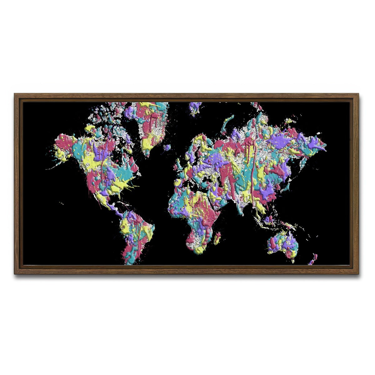 AUTO-MOCKUP WHITE | POP ART World Map - Black | 1 Piece | Walnut Framed Canvas | group=2x1