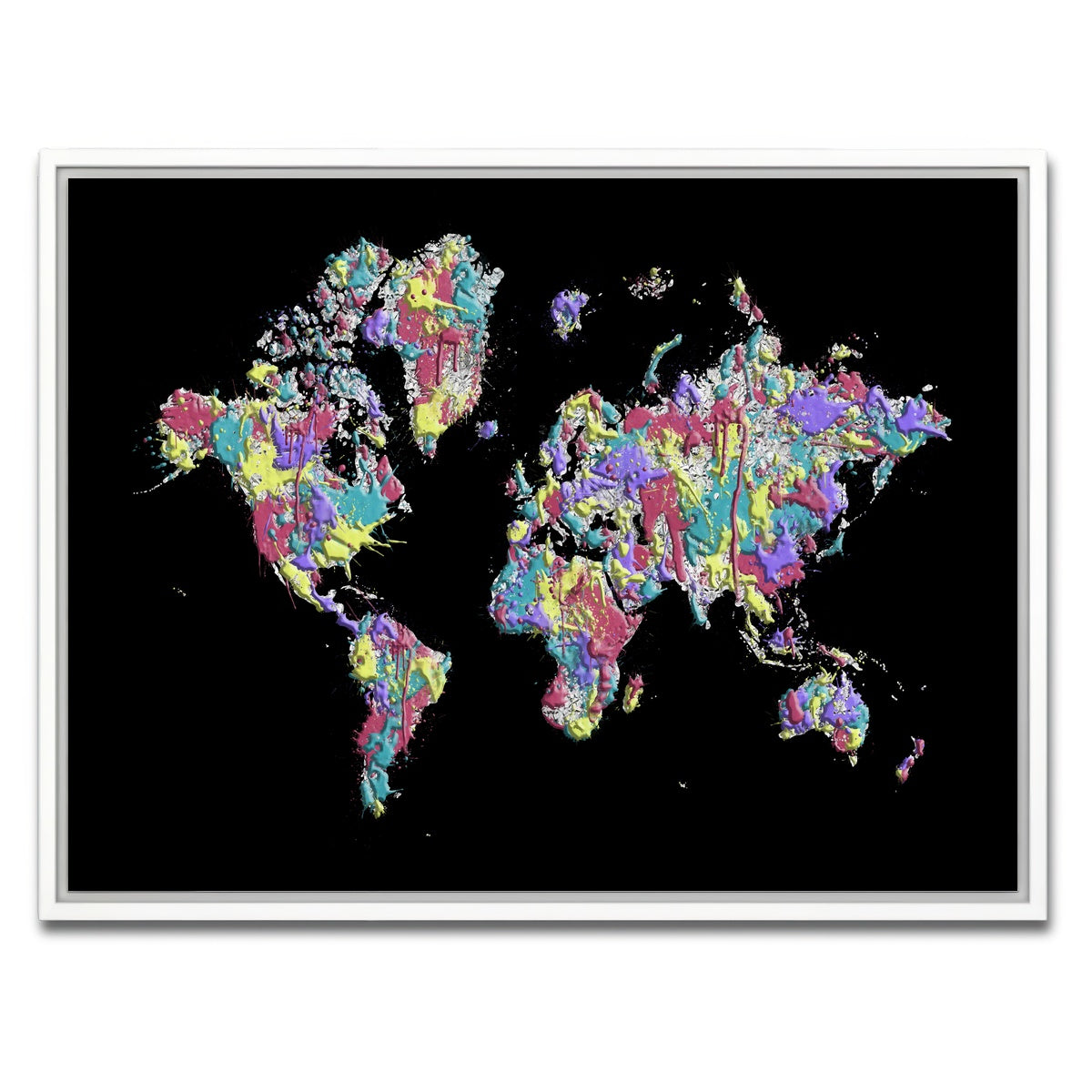 AUTO-MOCKUP WHITE | POP ART World Map - Black | 1 Piece | White Framed Canvas | group=4x3