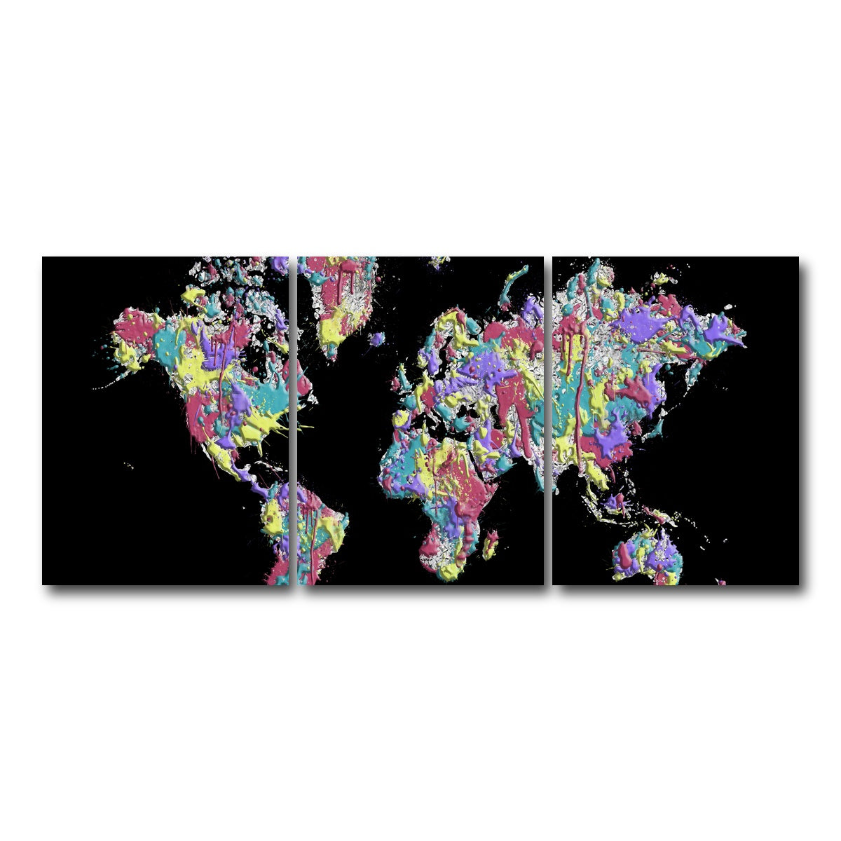 AUTO-MOCKUP WHITE | POP ART World Map - Black | 3 Piece | Gallery Wrap Canvas | group=18x24