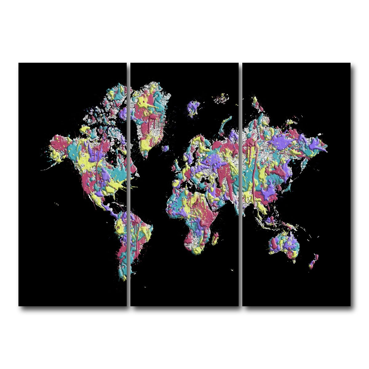 AUTO-MOCKUP WHITE | POP ART World Map - Black | 3 Piece | Gallery Wrap Canvas | group=8x18