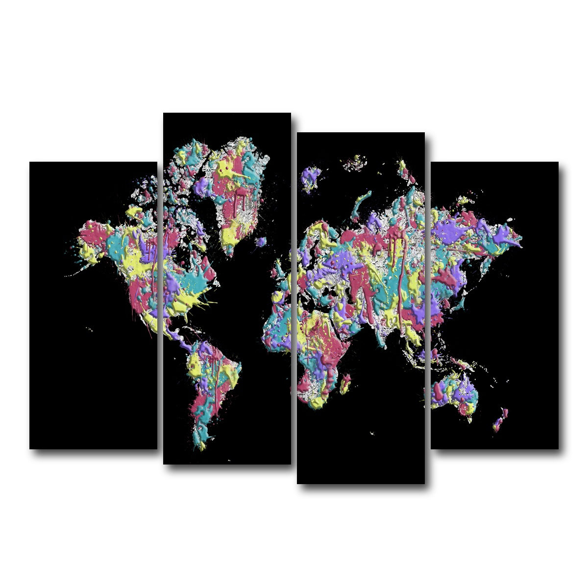 AUTO-MOCKUP WHITE | POP ART World Map - Black | 4 Piece | Gallery Wrap Canvas | group=4_normal