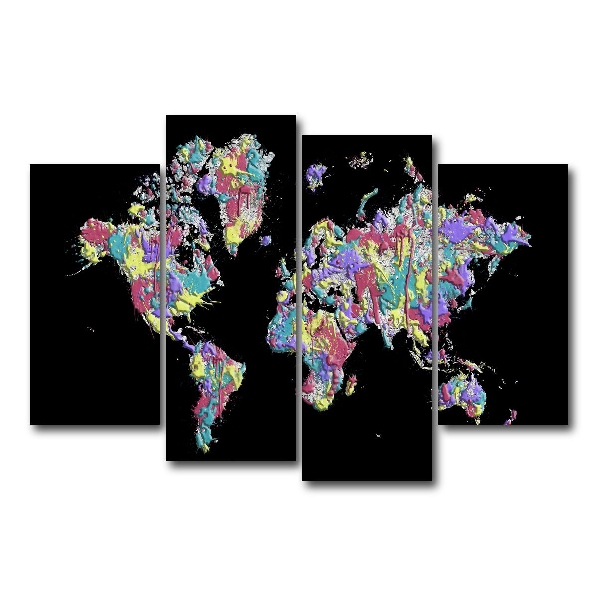 AUTO-MOCKUP WHITE | POP ART World Map - Black | 4 Piece | Gallery Wrap Canvas | group=4_short