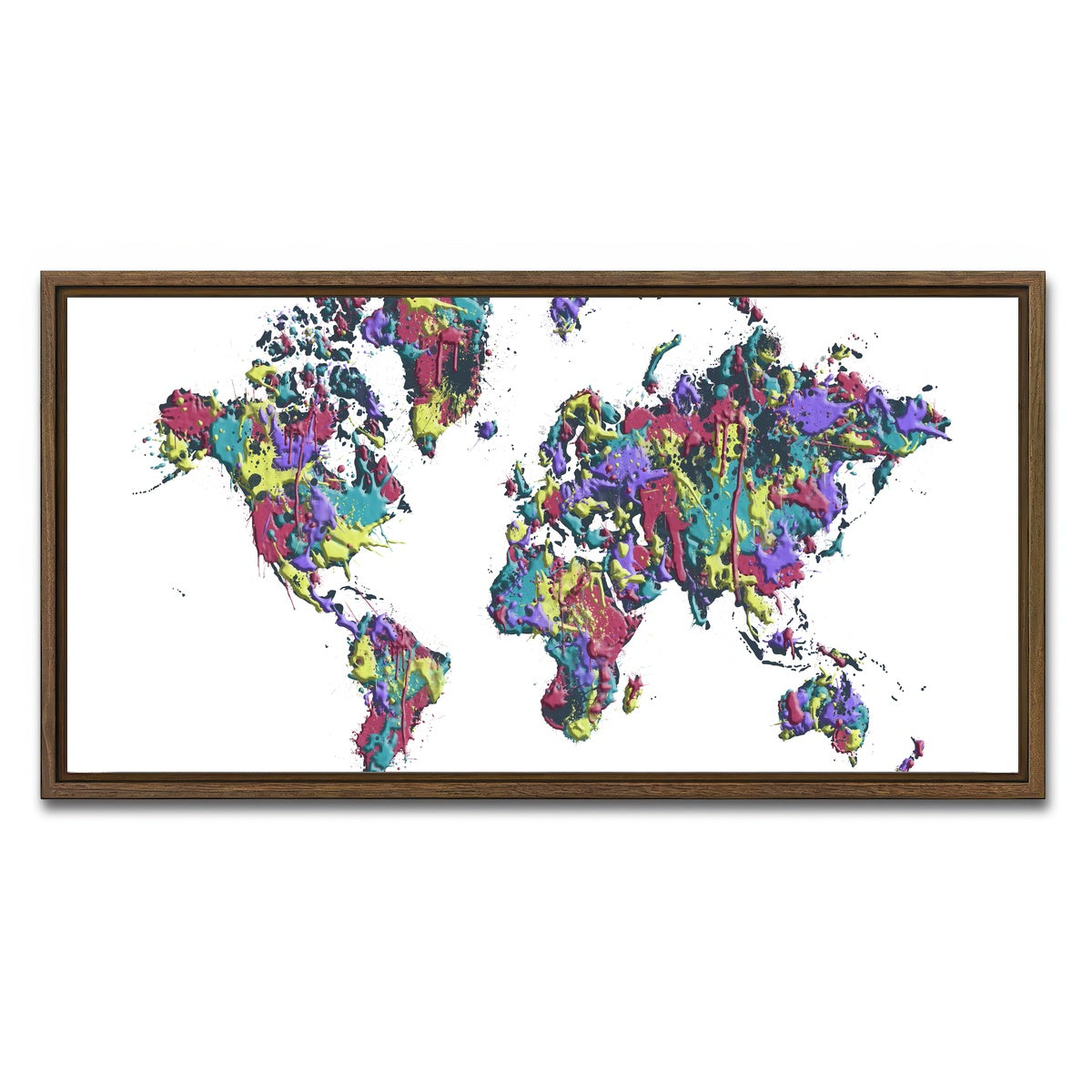 AUTO-MOCKUP WHITE | POP ART World Map - White | 1 Piece | Walnut Framed Canvas | group=2x1