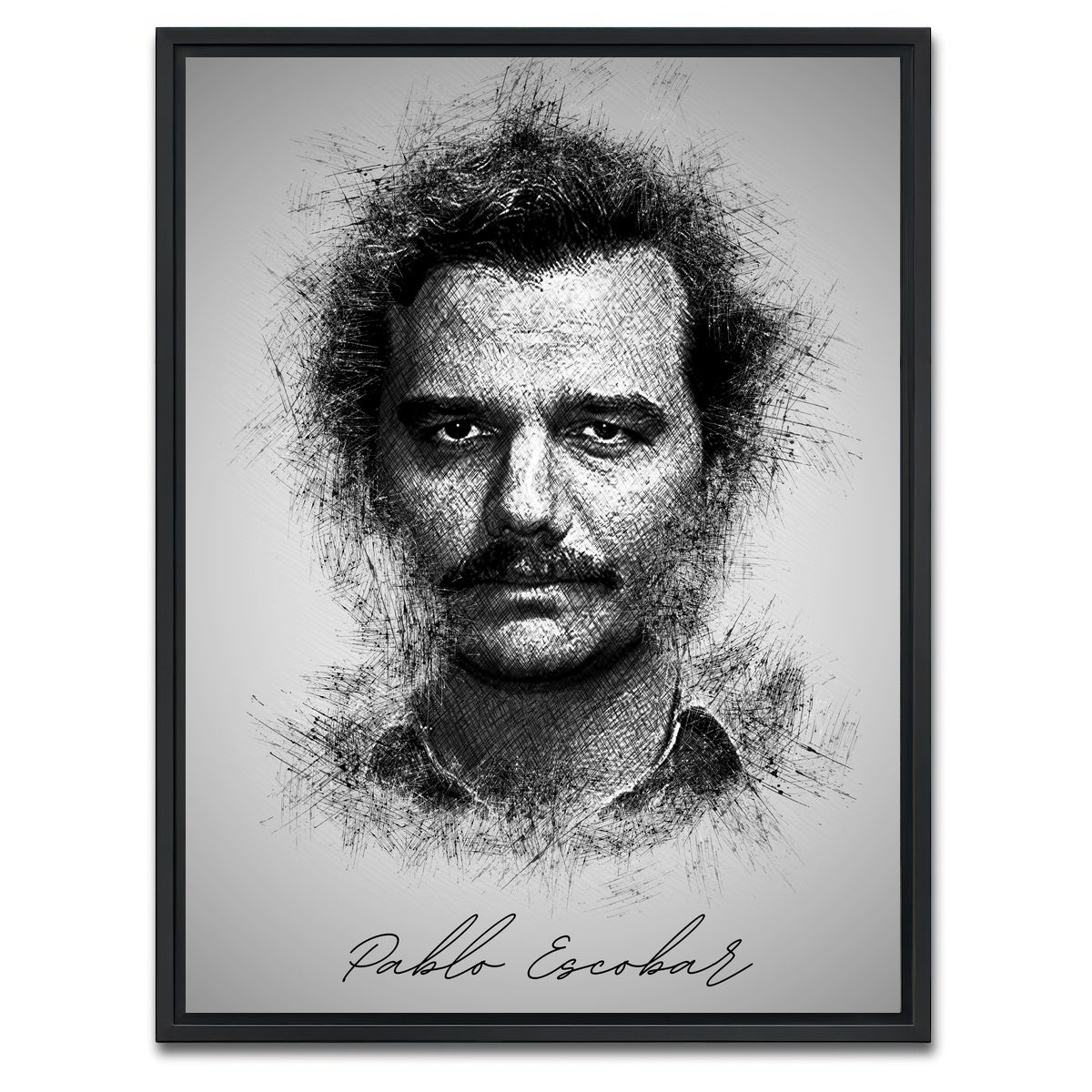 AUTO-MOCKUP WHITE | Pablo Escobar Sketch | 1 Piece | Black Framed Canvas | group=3x4